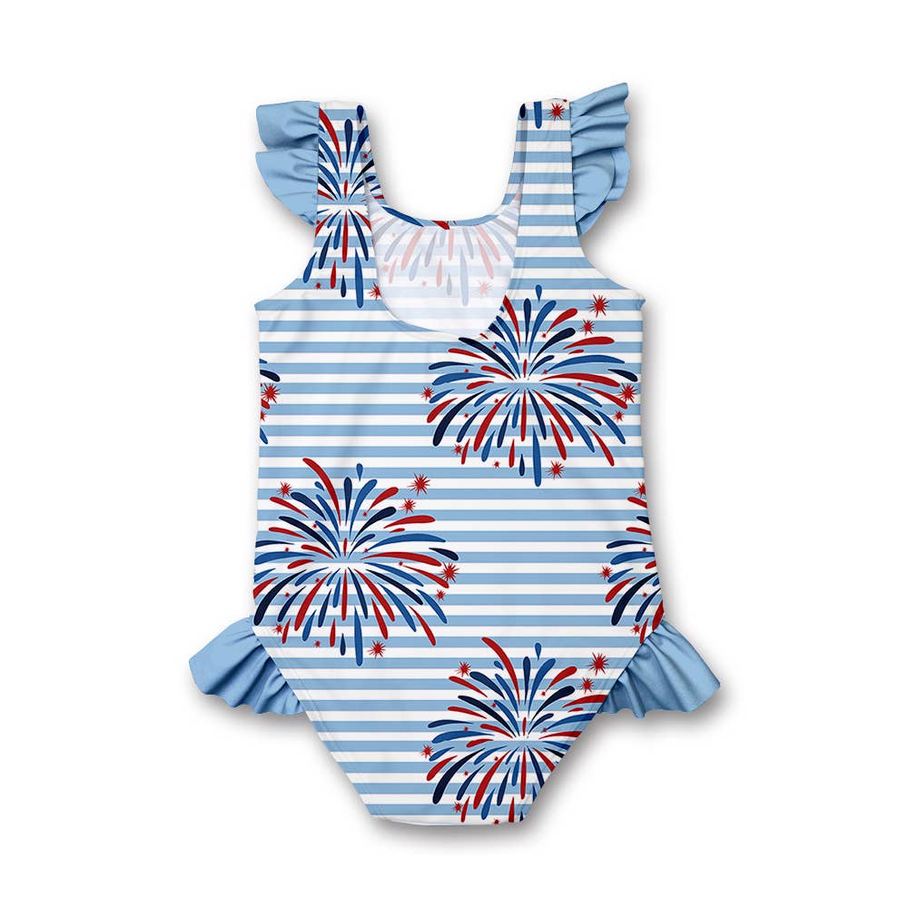 Fire Works Ruffle Rose Light Blue Fireworks Girls Swim Ruffle-Accent One-Piece – MARKET
