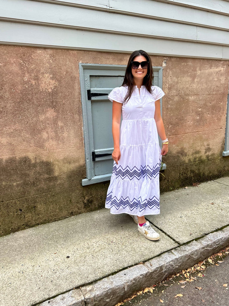 Blue Checker Folly Short Sleeve Midi Dress by Madison Mathews MARKET Blue Checker Folly Short Sleeve Midi Dress by Madison Mathews MARKET